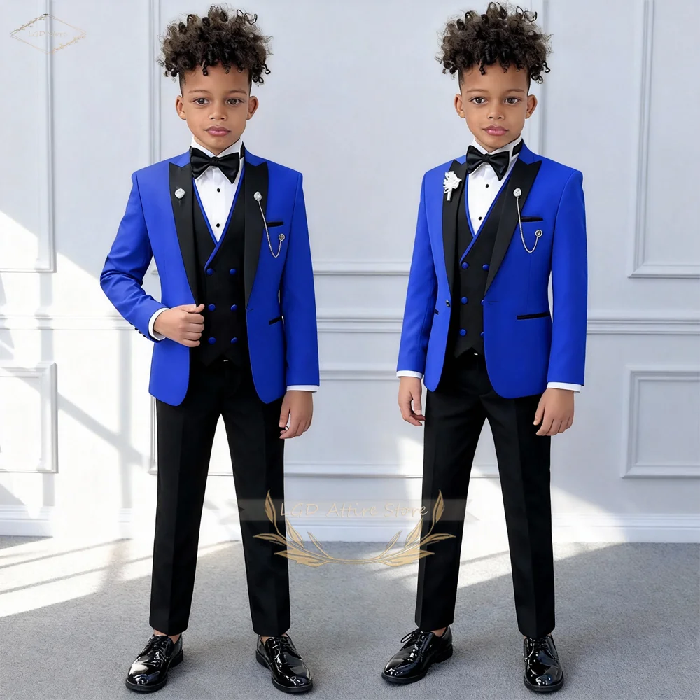

Boys 3 Piece Contrast Tuxedo Satin Collar Blazer Vest Pants Gentleman Formal Outfit for Wedding Party Ceremony