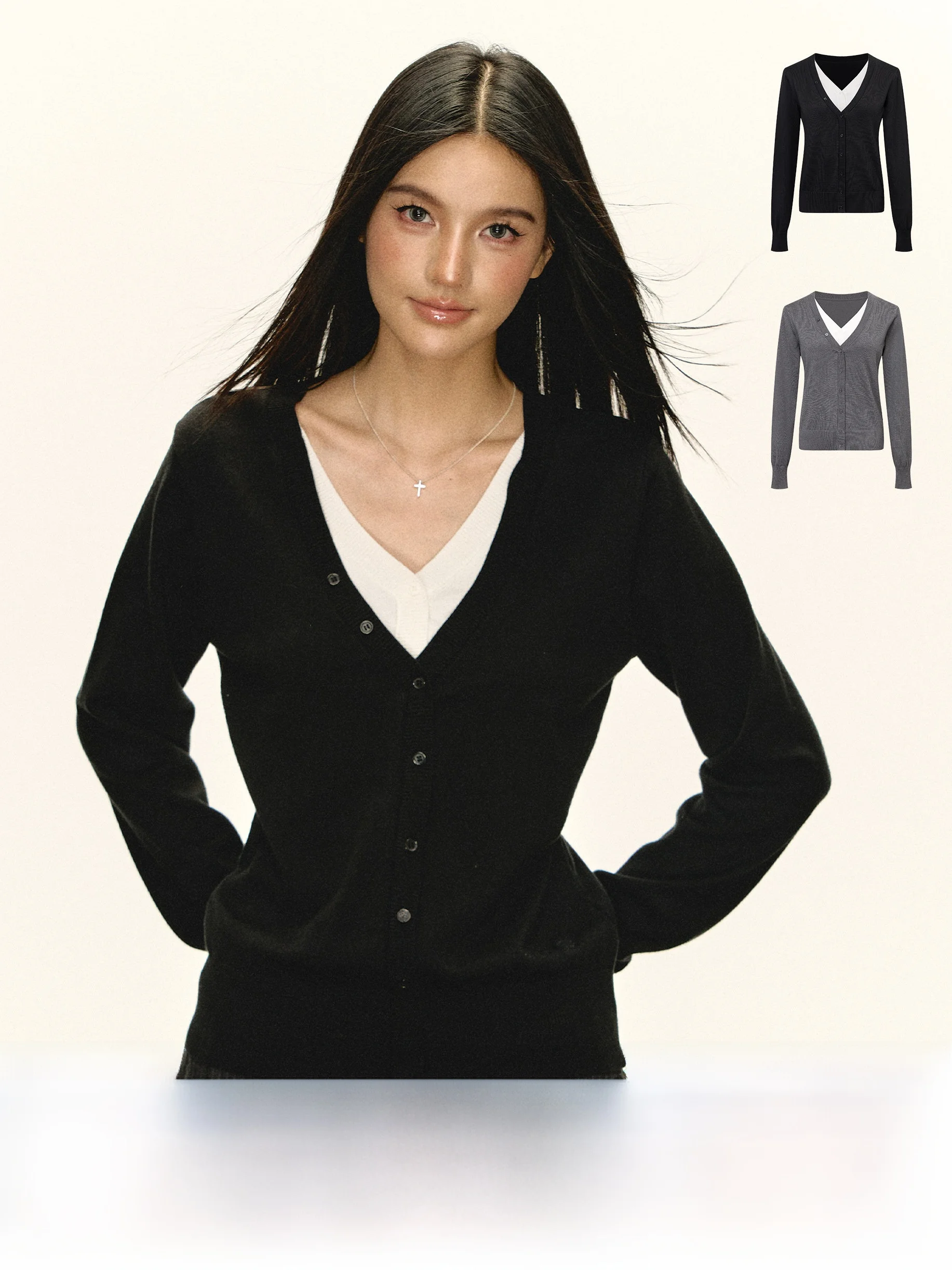 

Женский свитер Ariseism в американском ретро-стиле, двухцветный, имитация двухслойности, весенняя новинка, уличный стиль, свободный крой, длинный рукав, V-образный вырез