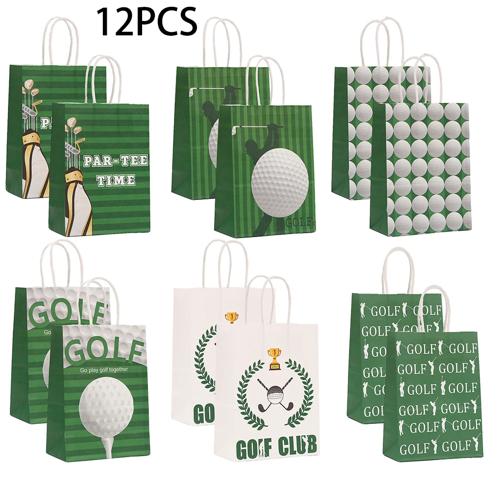 12 pièces sport balle de Golf thème papier cadeau emballage sac bonbons Shopping sac fourre-tout pour enfants garçon anniversaire retraite fête décoration