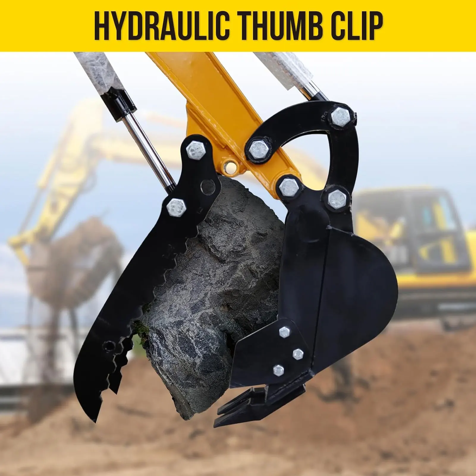 Hydraulic Thumb Clip Mn Steel Mini Excavator Single Hole Hydraulic Thumb Clip with 2pcs M14 Hose