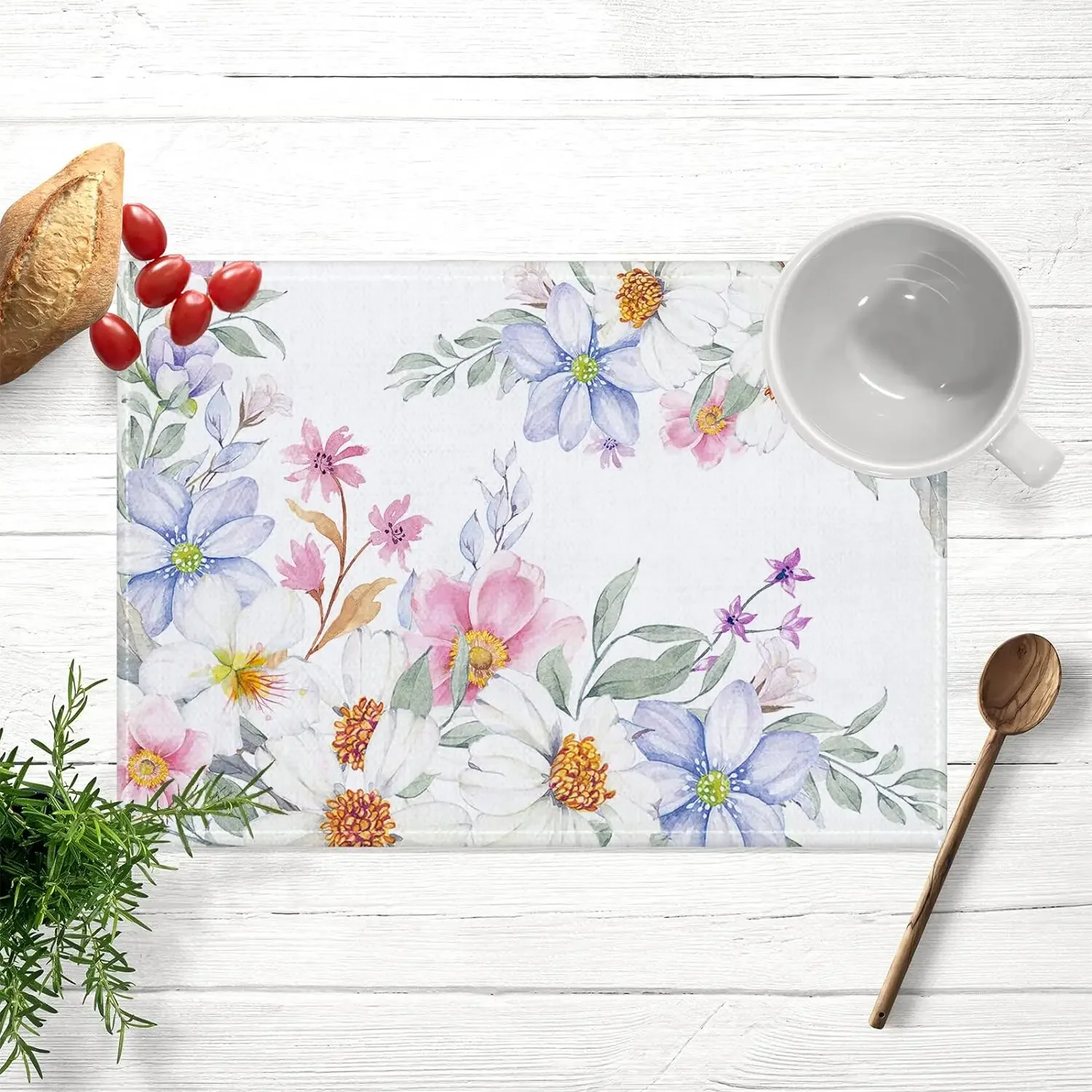 1pcs Spring Floral Wildflowers Placemats Table Decoration Watercolor Flowers Table Mat Washable for Holiday Party Kitchen Decor