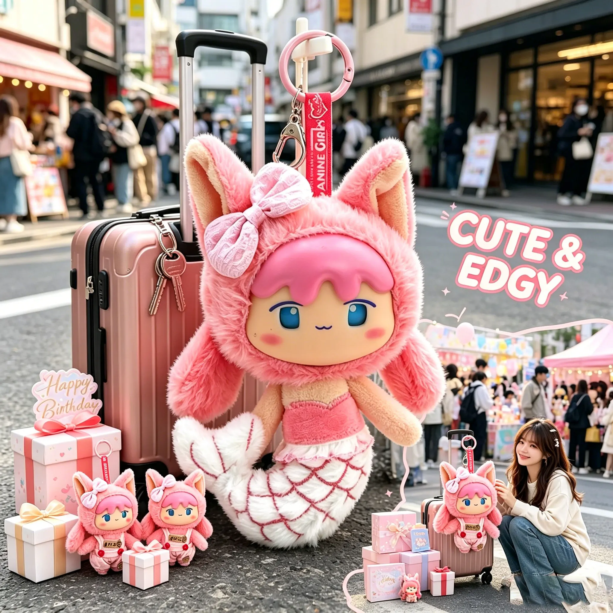 New Trendy Plush Dog-Themed Girl Series Toys, PP Cotton Bag Keychain Figurines, Cute and Endearing Hand-Shaped Trendy Ornaments
