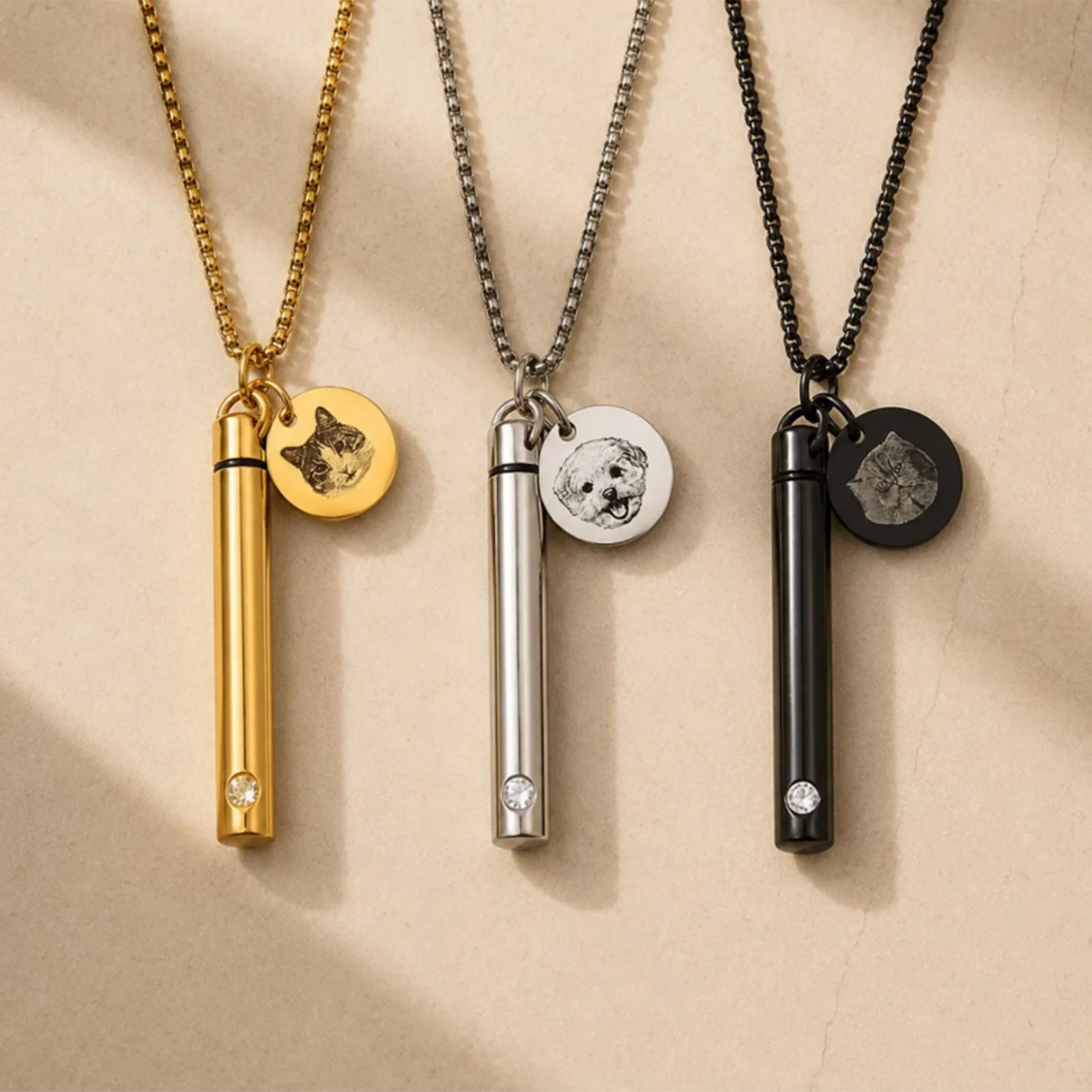 Custom Stainless Steel Cremation Jewelry Paw Print Urn Necklace for Ashes for Women Men Memorial Cat Dog Ashes Square Pendant