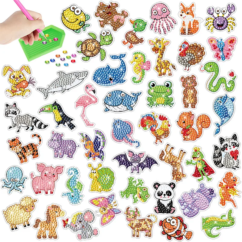 5D Diamond Art Stickers Kits Cute Cartoon Ocean Sea Animal Diamond Painting Stickers For Adult Beginner Boys Girls DIY Crafts