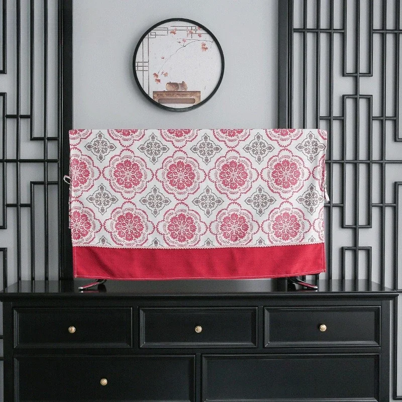 Side Tie Retro Patterned TV Cover Dust and Sun Protection Cloth To Delay Screen Aging Dust Shield Can Be Used for Various Screen