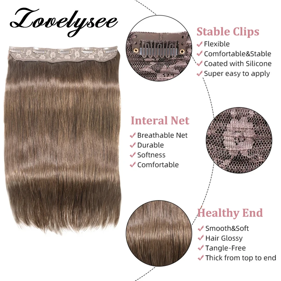 5 Clips Hair Extensions 14-28 Inch Brazilian 100% Remy Human Hair Natural Brown Long Straight Hairpiece for Women Clip Ins