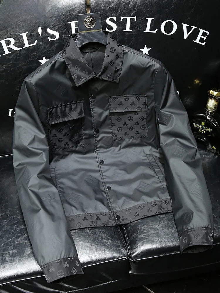 

ZhanChao Brand Men's Faion Jaet irt Collar Splicing Youth Luxury Spring Autumn Outerwear Breathable Polyester Nylon