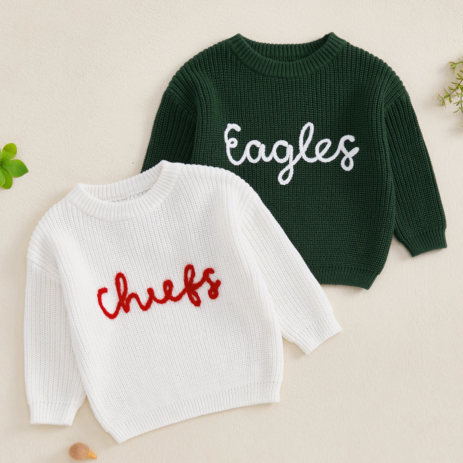 FOCUSNORM 0-7Y Autumn Winter Baby Boys Girls Knit Sweater 2 Colors Letter Embroidery Crew Neck Long Sleeve Pullover Tops