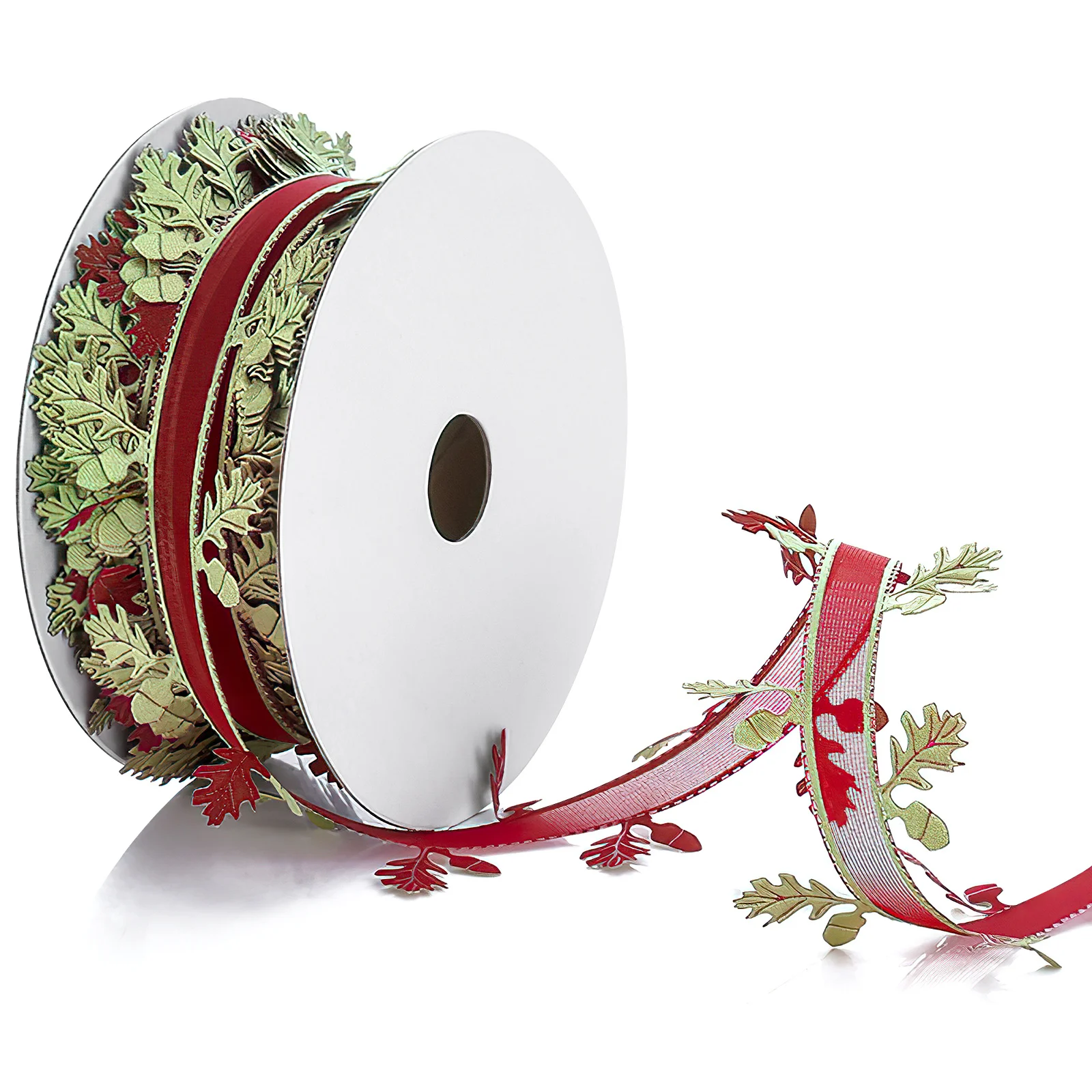 

1 Roll 20M Christmas Ribbon Side Leaf Pattern Mesh Design Packaging Wrapping Band Gift Tape For Tree Party Diy Reusable