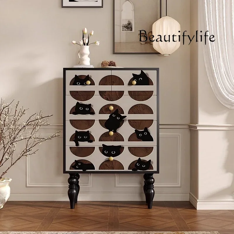 

u W Modern Simple Solid Wood Living Room Storage Chest Bedroom Bedside Cabinet Light Luxury Household Cabinet