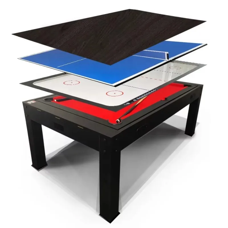 Innovative 4-in-1 Multifunctional Table Billiard Snooker Pool Pingpong Air Hockey with MDF Cushions Leather Pockets for Dining