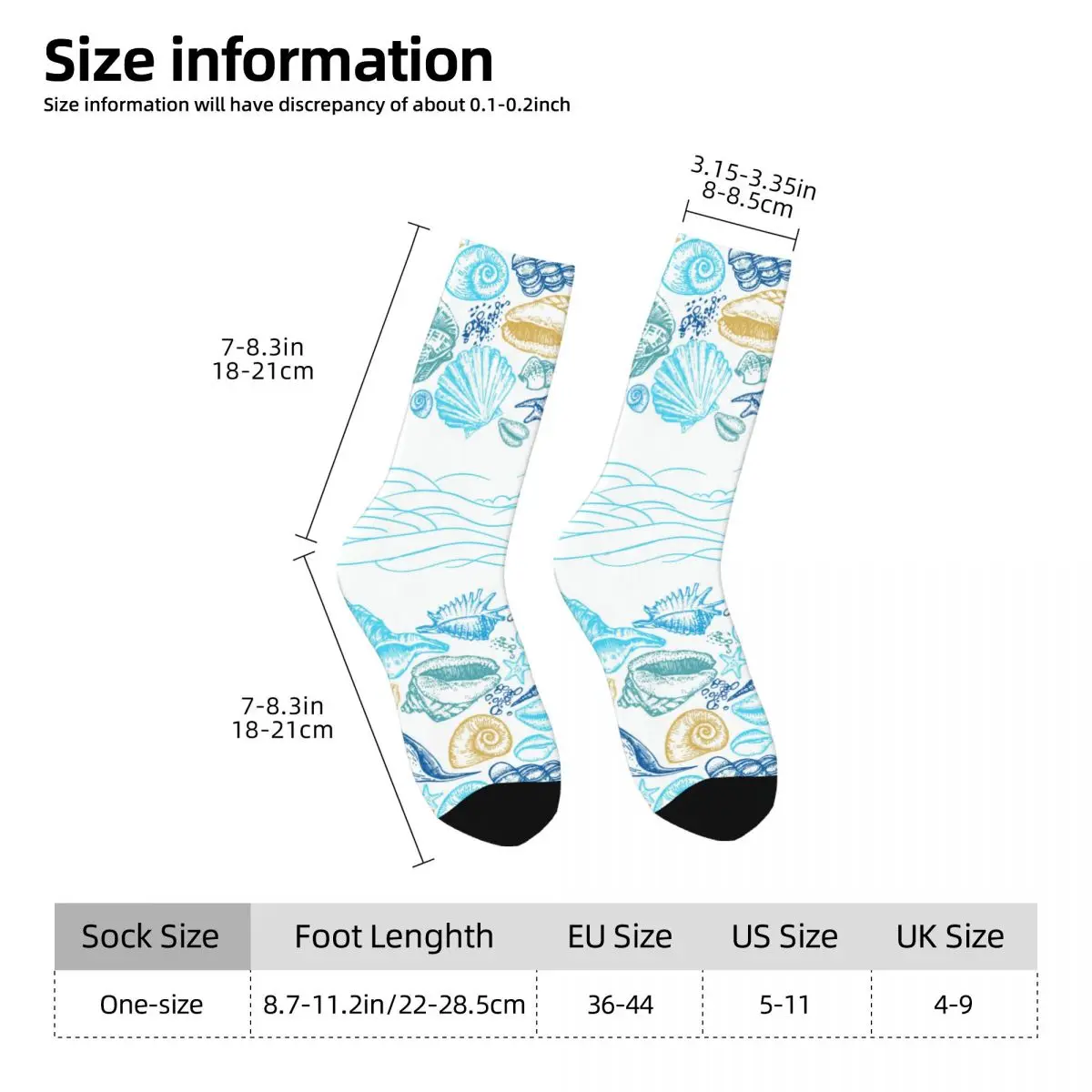 Happy Retro Sea Shells Pattern Crazy Men's Socks Unisex Harajuku Seamless Printed Novelty Crew Sock Boys Gift