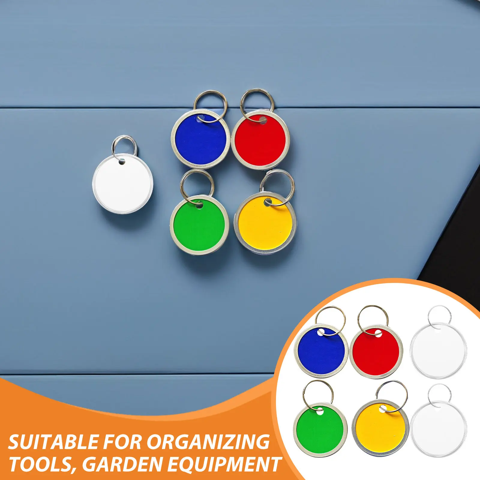 100Pcs Round Blank 31Mm Aluminum Core Sturdy White Paper Keychain Label Tags Metal Ring for Key Management Color Coded