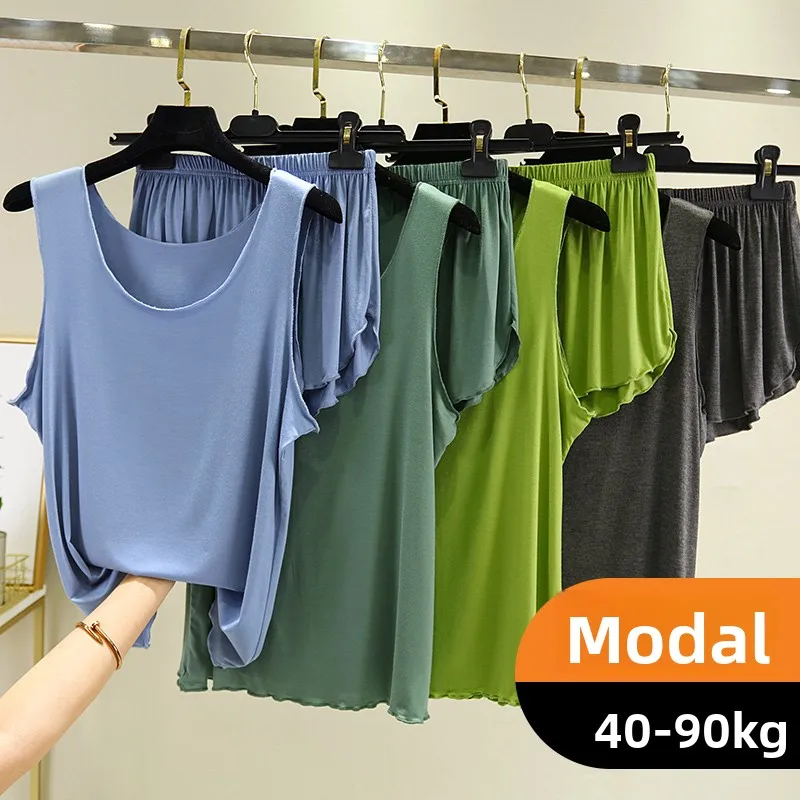 

Women's Modal Svel Summer Ice Silk Thin Strap Loose Top orts Home Clothes Two-Piece Set Comfortable Breathable Spwear