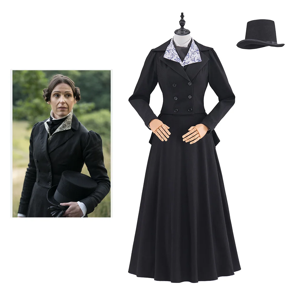 

Gentleman Jack Female Jack Anne Lister Cosplay Victotian Edwardian Black Dress With Hat Set Fashion Victorian Visiting Dress