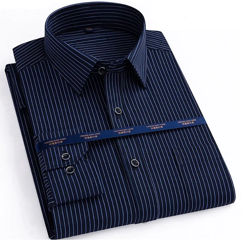 high quality autumn men plus size office shirts long sleeve cotton 8XL 10XL 12XL oversize striped shirts formal shirt blue black