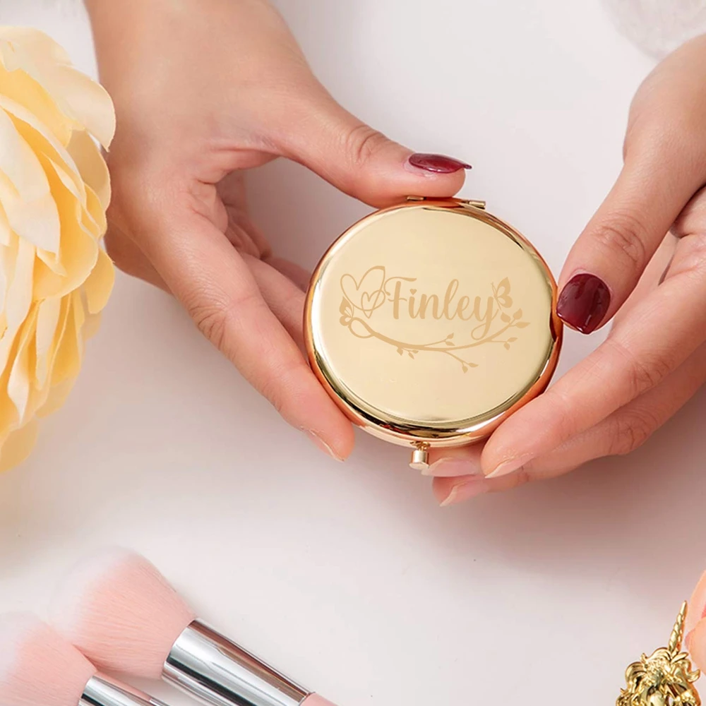 1PC Beauty Butterfly Branch Heart Personalized Text Engraving Rose Golden Fold Mirror Bridesmaid Gifts