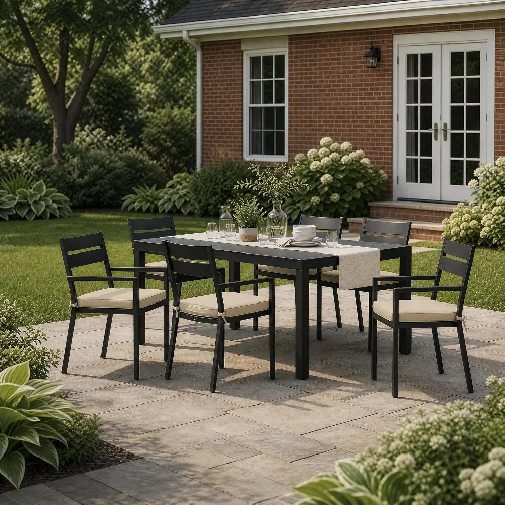 Durable Outdoor Chair Cushions for Patio Furniture - Set of 6, 17x16 Inch, Natural
