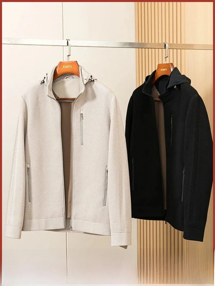 

Warm Knitted Woolen Jaet for Men ort Sle Autumn Winter Faion Ci Spor Look Stand Fit Zipper Decorated Youth Coat