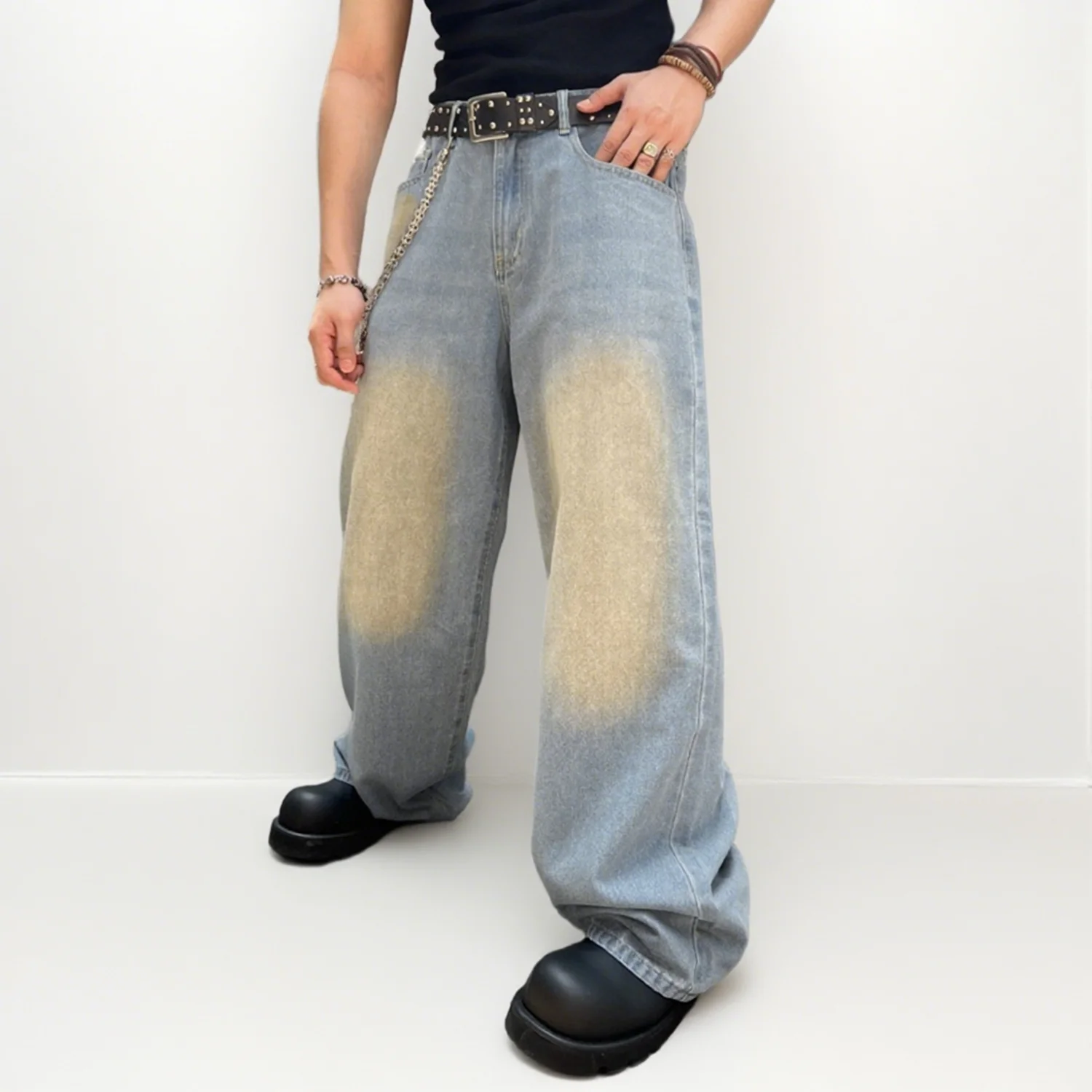 

Autumn Vintage Washed Men's Jeans American Style Clean Fit Straight Leg Wide Leg Loose Jeans High Street Fashion Basic Jeans