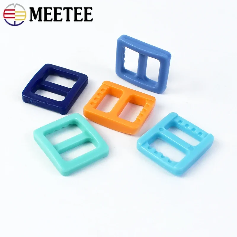 Meetee 100/200Pcs Colorful 10mm Plastic Slider Tri-Glide Adjustable Buckles Dog Collar Harness Backpack Strap Webbing Bag Parts