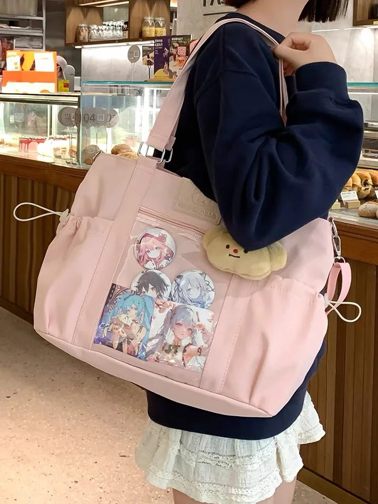 JIAERDI Y2k Harajuku Design Womens Tote Bag Canvas Large Capacity Pink Patchwork Shoulder Bag Casual Sweet Cat Fashion Schoolbag