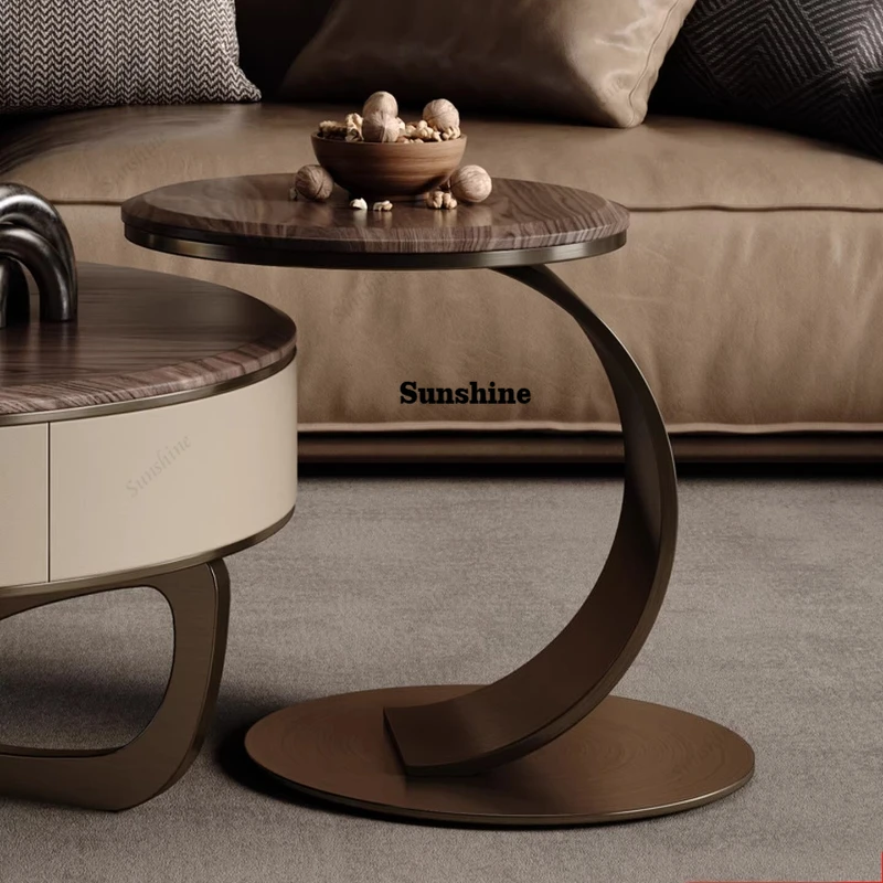 

All solid wood C-shaped small round table small apartment living room sofa side table movable table