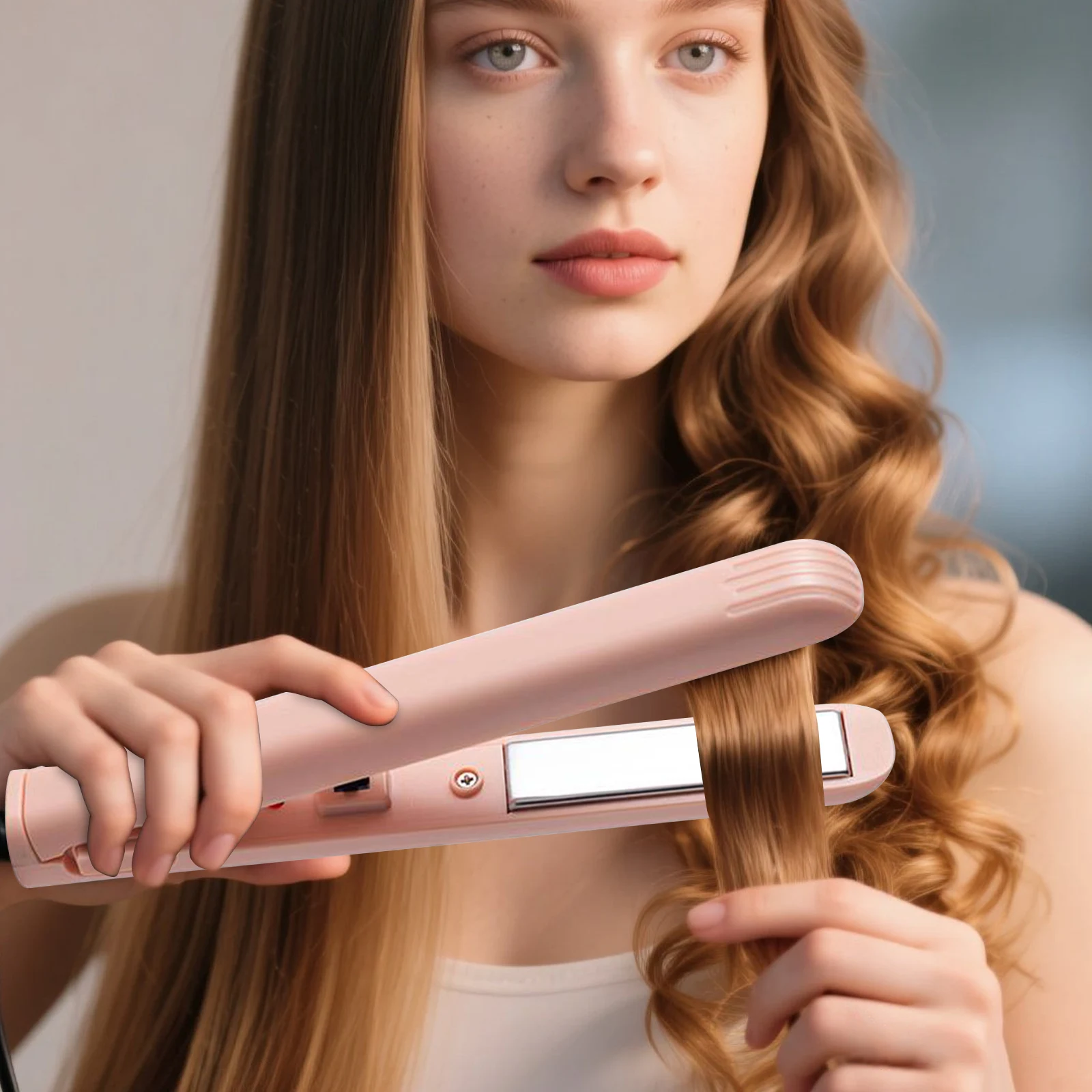 

Portable USB Curling Iron Heats Up Fast Mini Dual Purpose Hair Straighteners Portable Hair Curler Flat Iron for Short Hair