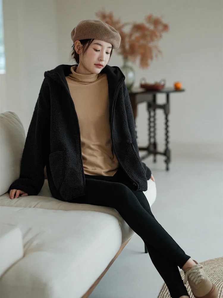 Korean style New Autumn Winter Fashion Women Long Sleeve Loose Zipper Jackets Casual Thick Warm Hooded Grain Fleece Coats