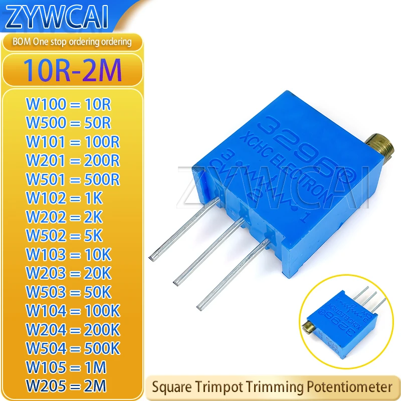 10 Stück 3296W 3296 10 20 50 100 200 500 Ohm 1K 2K 3K 5K 10K 20K 30K 50K 100K 200K 500K 1M 2M Ohm 103 Trimpot Trimmer Potentiometer