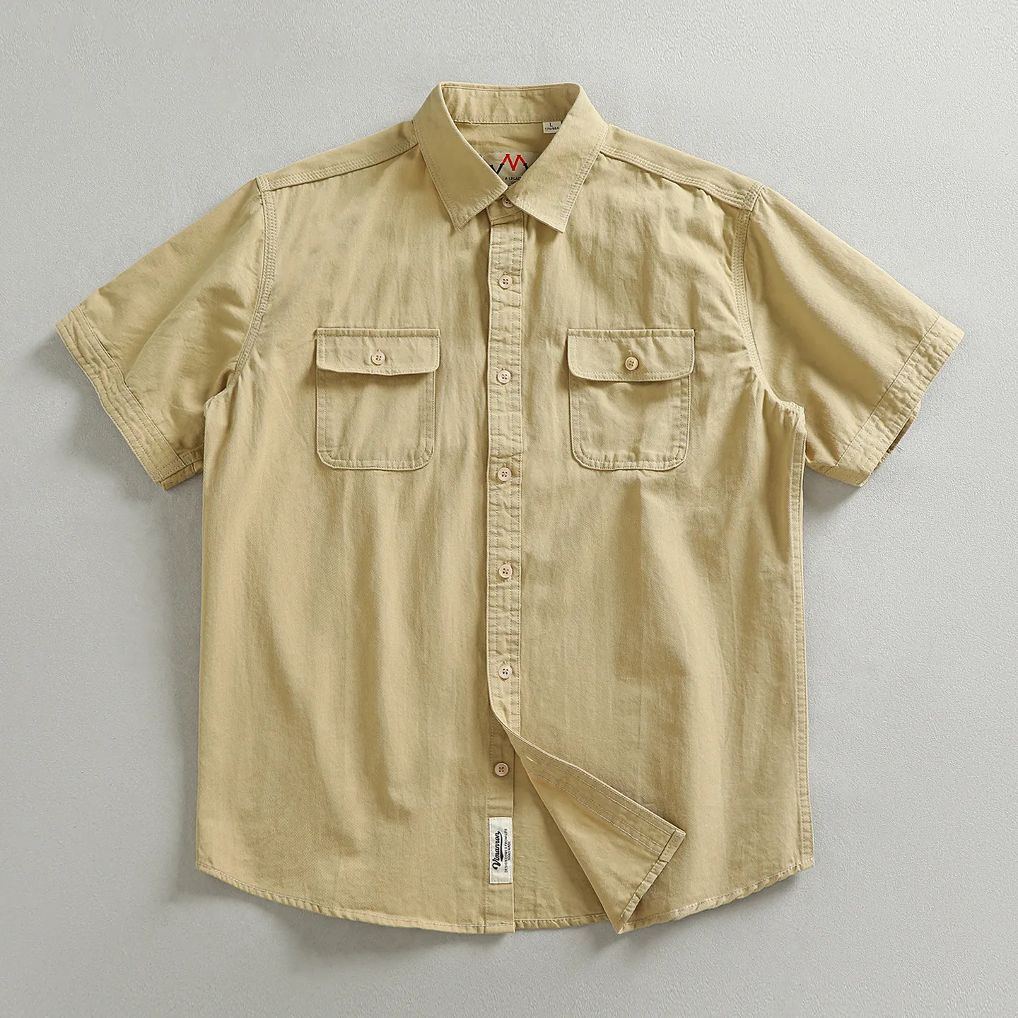 

100% cotton woven fabric washed retro short-sleeved shirt men's simple pocket trendy work shirt