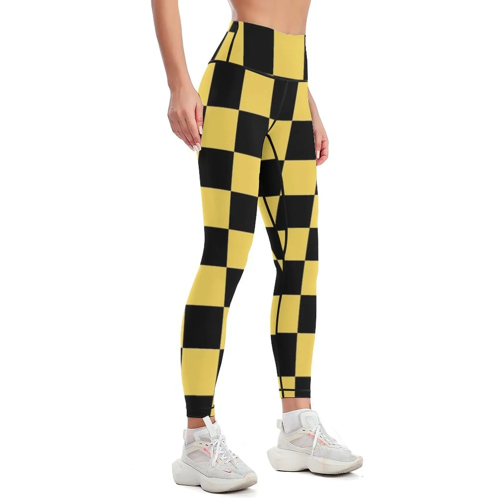 Black and Yellow Checkered Leggings Women sportwear gym's sportswear Womens Leggings