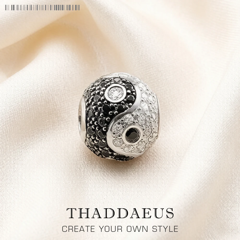 Koraliki Yin Yang Micro Pave Ball Charm Dla kobiet DIY Fine Jewelry Making Men Prawdziwe srebro Sterling 925 Europe Gift