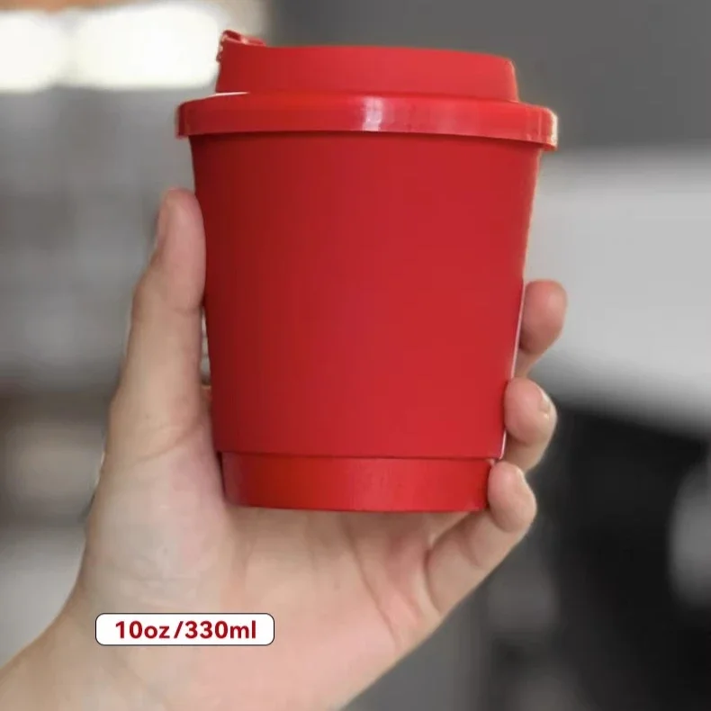 Red Coffee Cup Disposable Paper Cup Milk Tea Hot Drink Store Takeout Juice with Lid 10 12 16oz Environment Protection Paper Cups