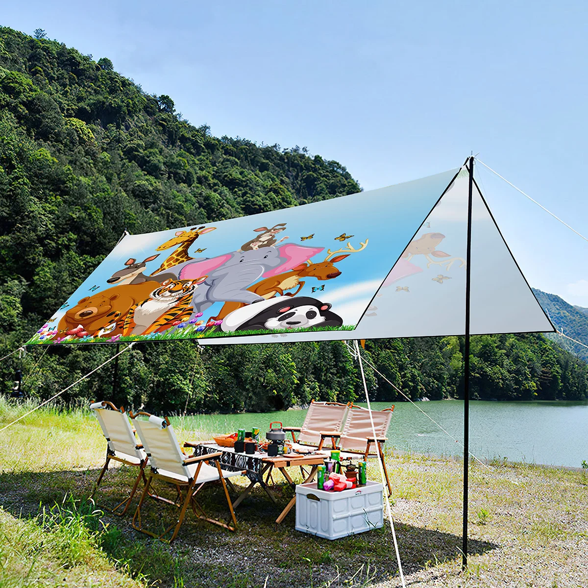 

Sun Shade Canopy for Friend Party,Waterproof Lightweight Portable Foldable UV Resistant Tent For Picnic,Beach Camping-Zoo Print