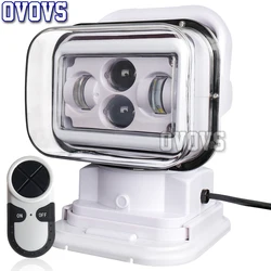 OVOVS 7 Inch 360 Degree Remote Control 4D Led Search Light 60w Marine Searchlight Spot Headlight for Boats Car Vehicle Off Road