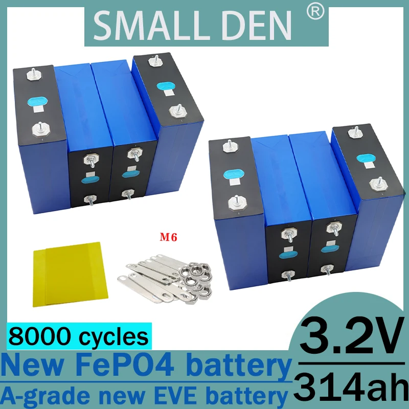 Lifepo4 3.2V 314Ah Large Capacity A-class New EVE Rechargeable Battery 8000+Cycle Marine Solar Outdoor System RV Camping