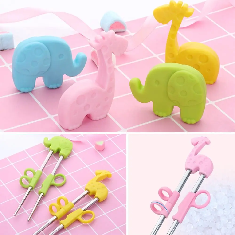 1Pair Kids Learning Training Chopsticks Cartoon Cute Silicone Animal Stainless Steel Food Sticks Detachable Reusable Tableware