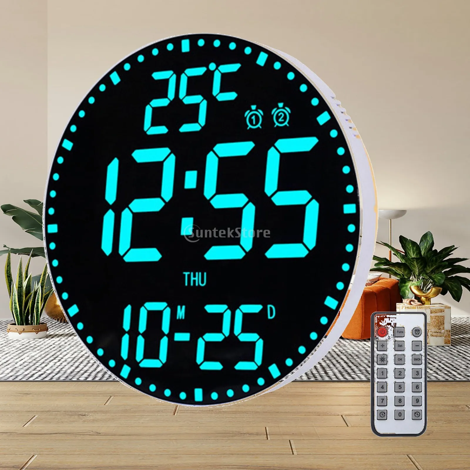 Wall Clock Digital with 7 Color Light Cycle Large Display and Snooze Feature for Bedroom Office Warehouse