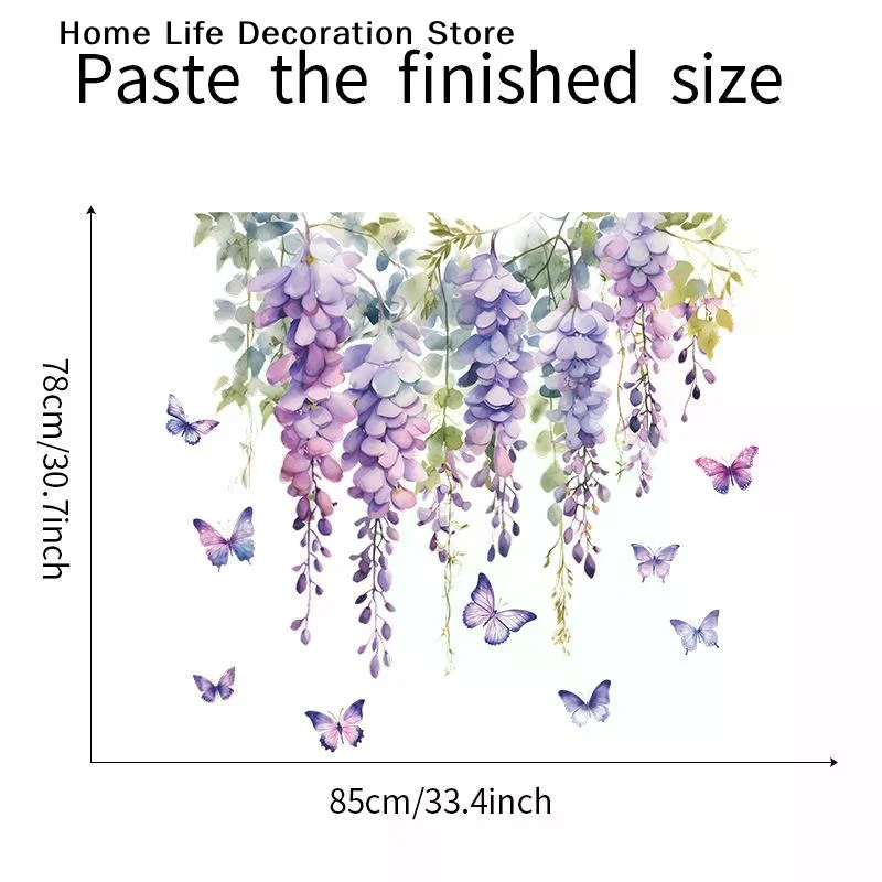 Purple Flower Plants Floral Wall Stickers Home Room Decoration Bedroom Adhesive Wall Furniture Door Sticker