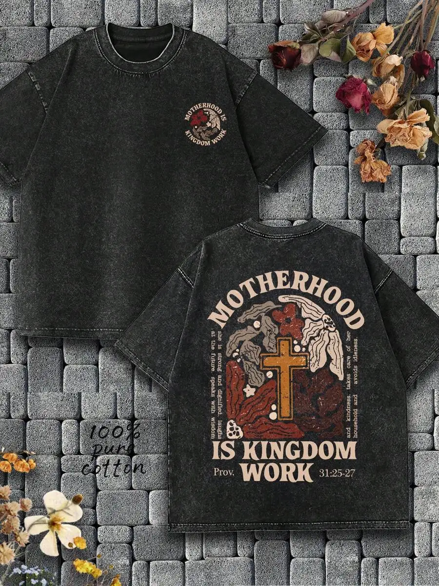 Vintage Christian Motherhood T-Shirt - Proverbs 31:25-27 Floral Design - 100% Cotton, Short Sleeve, Stylish & Comfortable - Perfect Gift for Believers