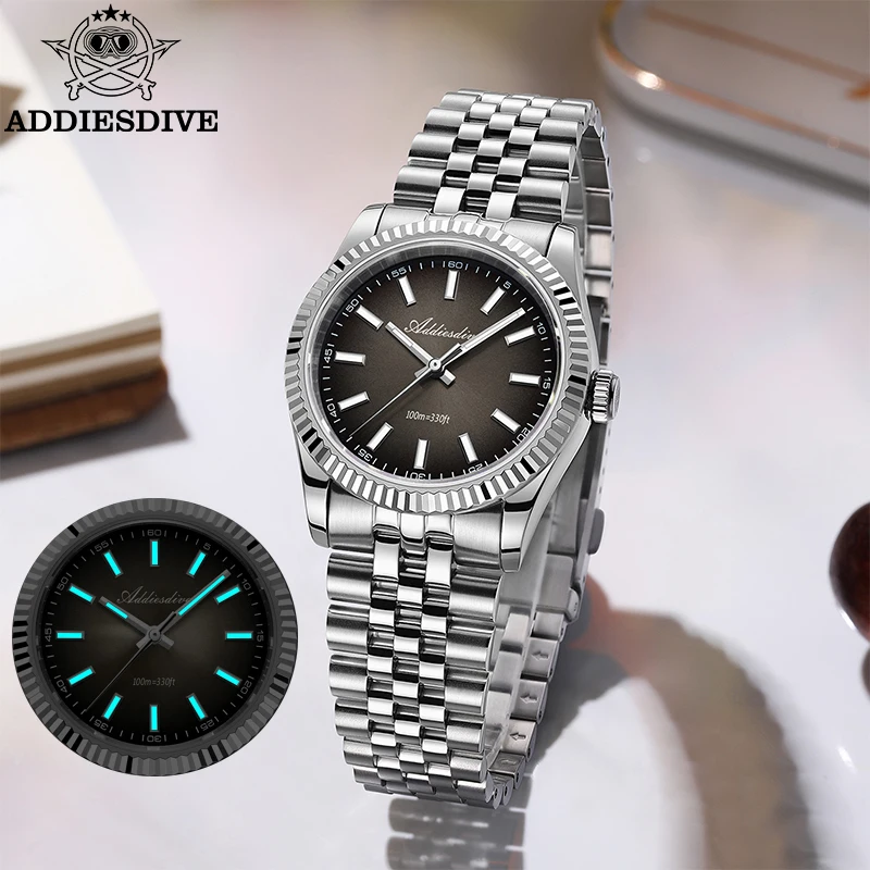 ADDIESDIVE Watch For Man 36mm BGW9 Super Luminous Sapphire Glass 10Bar Waterproof Jubilee Strap VH31 Movement Quartz Watches