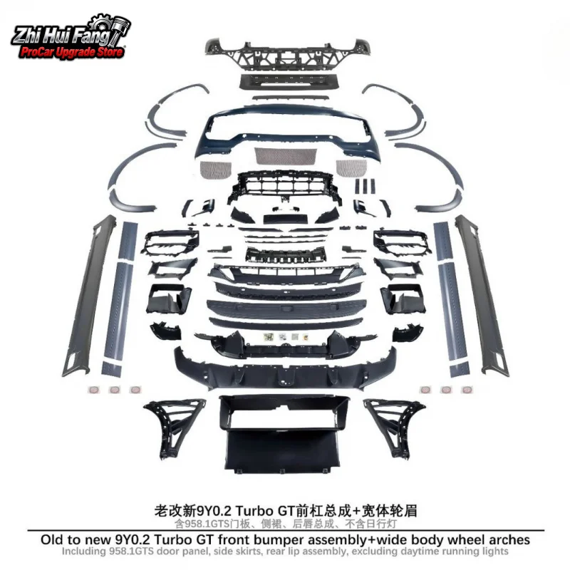 

Suitable for 11-14 Cayenne 958.1 Modified to 9Y0.2 Turbo GT Front Bumper Assembly Without Daytime Running Lights + GTS Small Pac