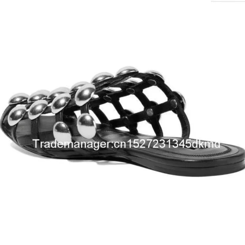 Women Beach Slippers Rivet Flat Summer Slippers Square Cover Toe House Slippers Women Pearl Plus Size 44 Girls Shoes Women