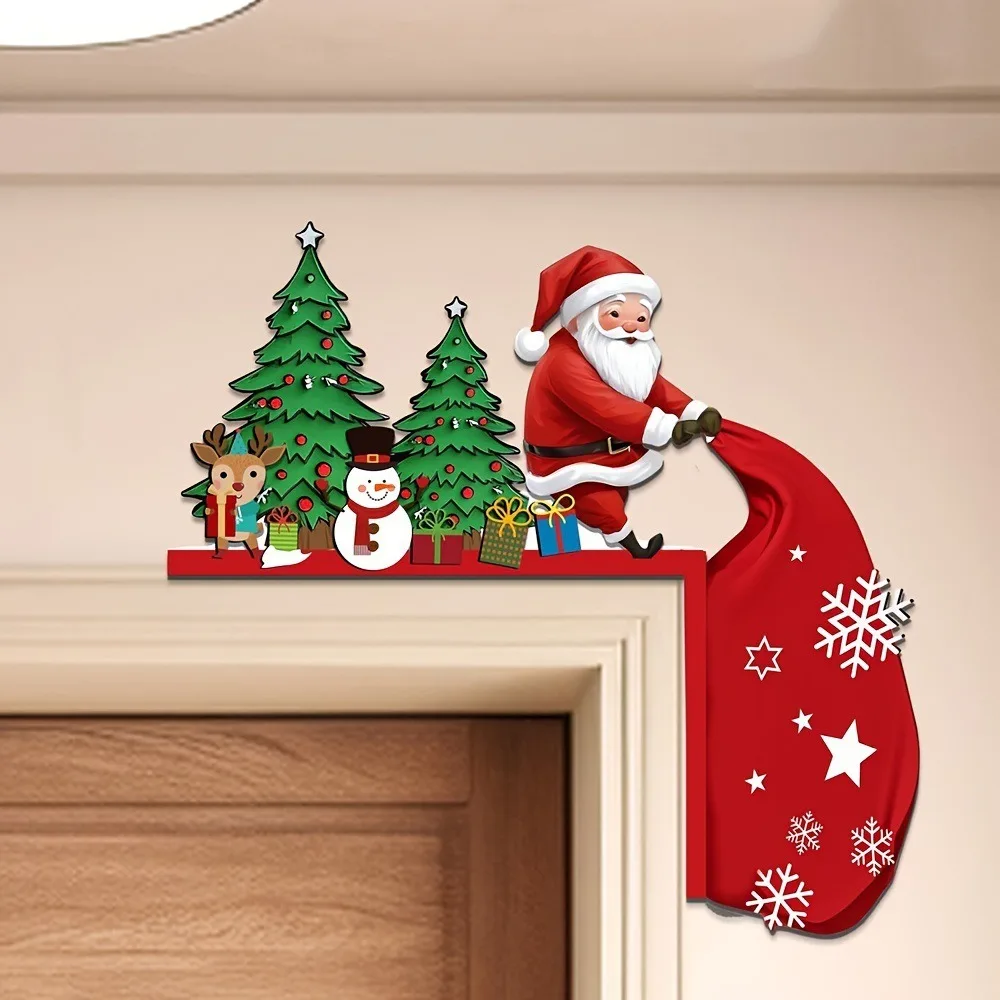

Christmas Door Frame Decoration Santa Claus Snowman Xmas Decor for Home 2025 Pendant Wood Ornaments Navidad Natal New Year Gift