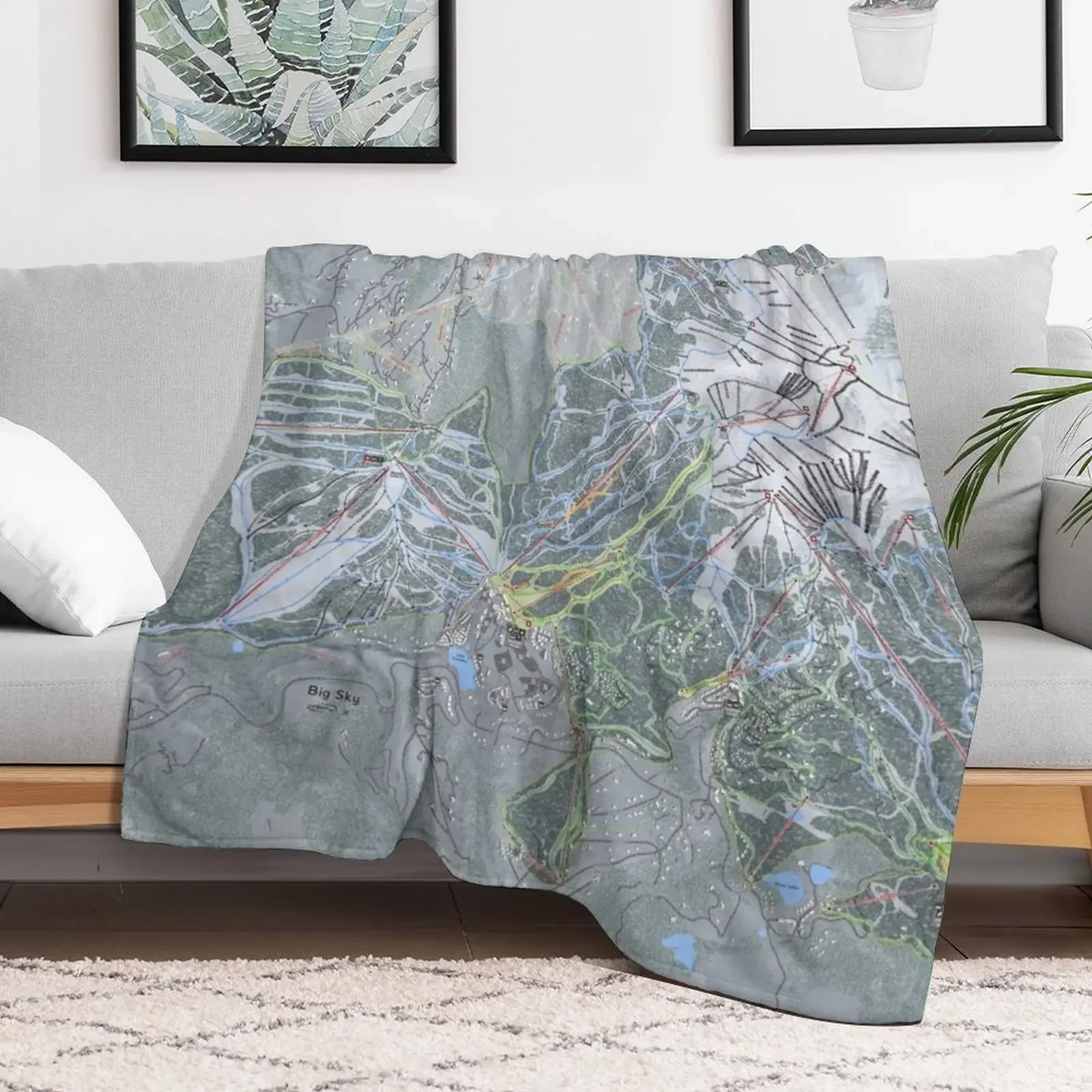 Big Sky Resort Trail Map Throw Blanket Stylish Warm Blanket for Living Room Bedroom