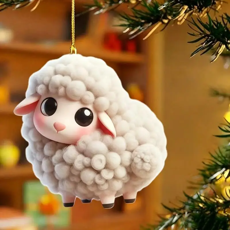 Acrylic Christmas Sheep Ornament Flat Cute Lamb Hanging Pendant for Winter Holiday Wreath Tree DIY Decor