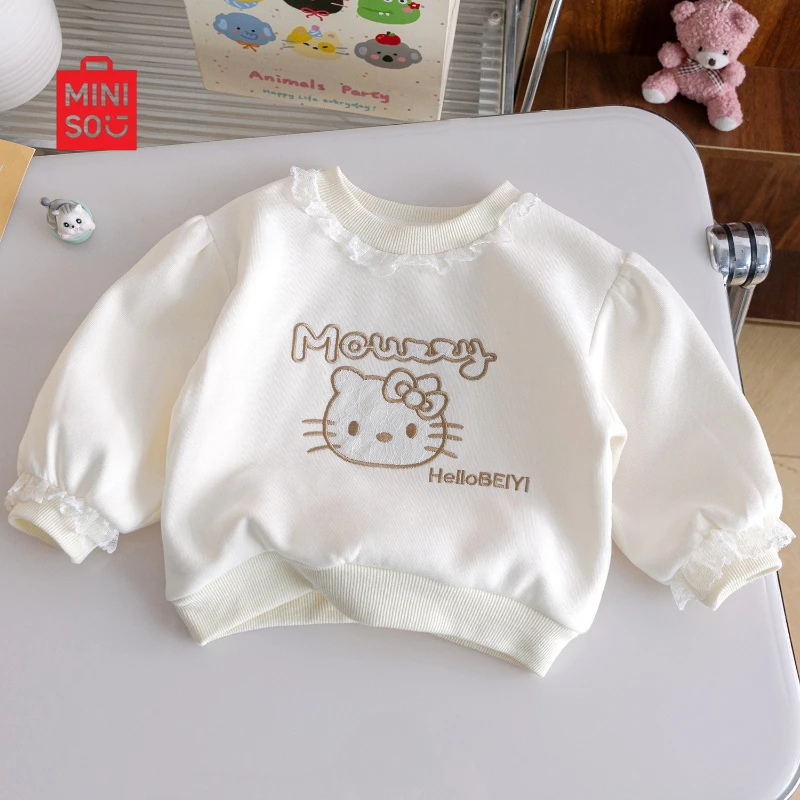 

2025 Girls Embroidered Hoodie, Kitten Design Lace Trim Top for Toddlers & Kids Fashion Wear