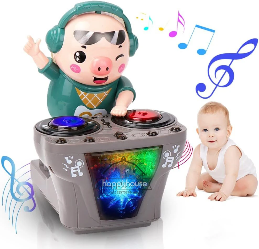 DJ electrónico luz música bailando cerdo juguete juguetes musicales lindo columpio bailando cerdito juguete con música luces LED juguete Musical para niños