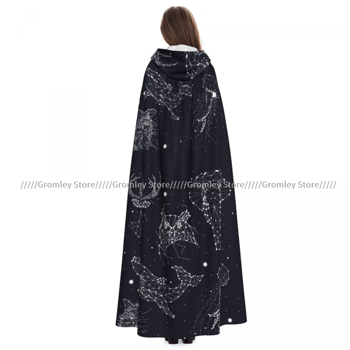 Medieval Halloween Cosplay Cloak Hooded Coat Constellation Owl Whales Jellyfish Fox Cape Coat Long Trench Costume Wizard Cloak